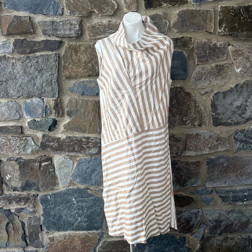 Zero + Maria Cornejo Sleeveless Stripe Folded High-Neck Dress Size 12
